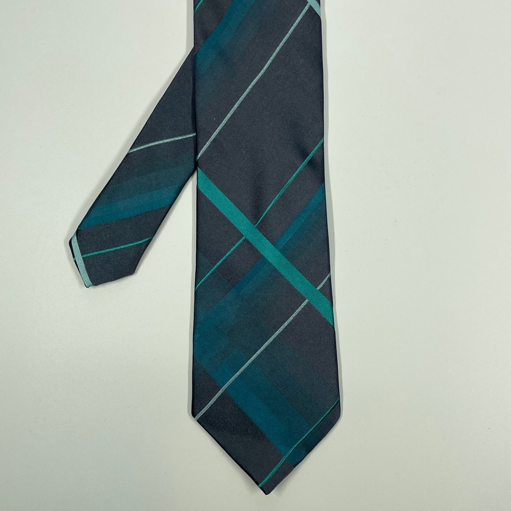 Arrow Grey Teal Plaid Silk Geometric Necktie Mens One Size
